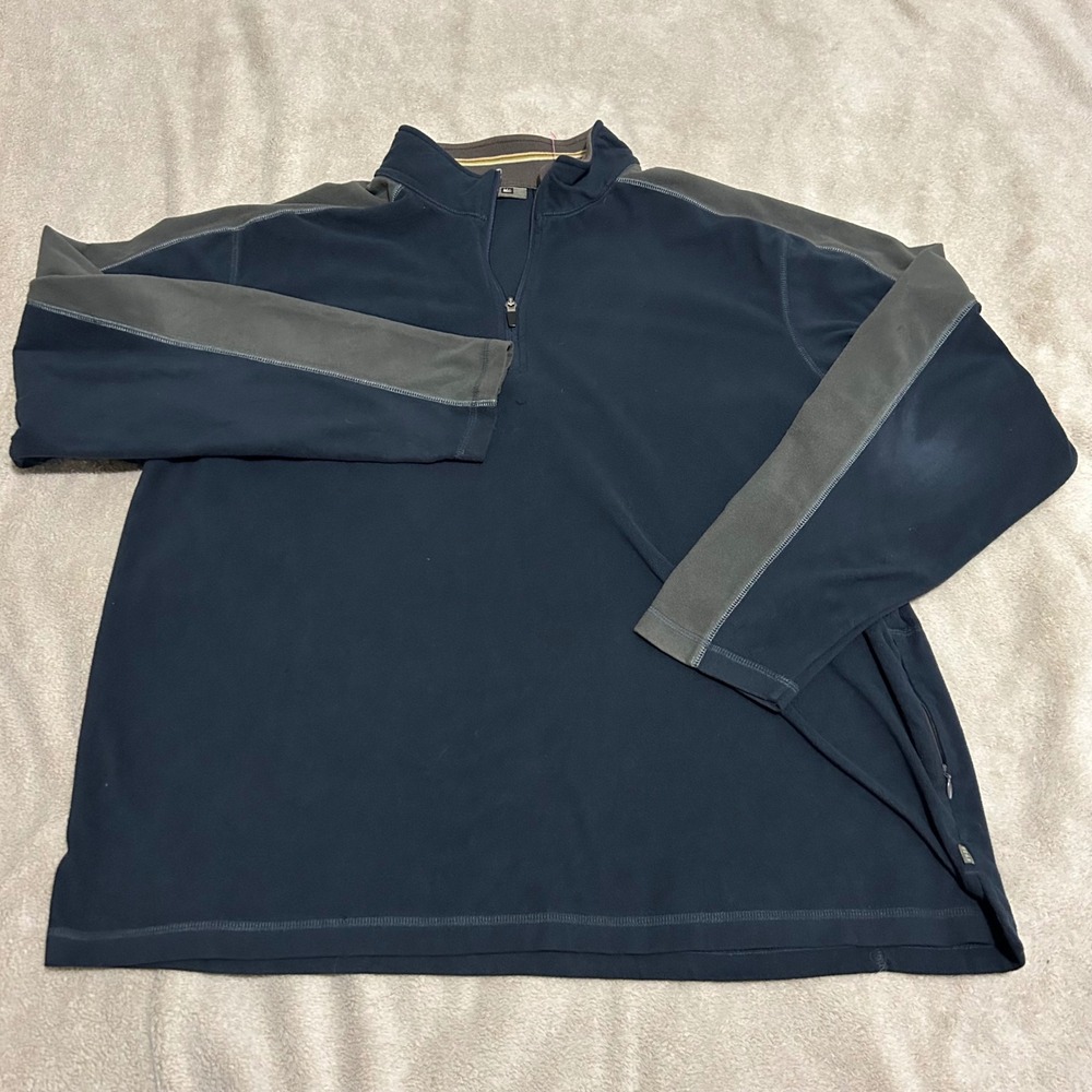 REI Fleece‎ Pullover Mens XXL Navy Blue Gray Quarter Zip Side Pocket Outdoor
